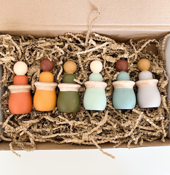 Peg Dolls in Cups Multicultural Peg Dolls Montessori Toddler Toys Boho Baby Nesting Peg Dolls Loose Parts Play Etsy