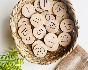 Wooden number coins | Montessori Math | Wooden number discs | Counting 1-20 | Counting 1-10 | Counting 1-30