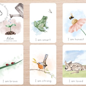Nature Themed Affirmation Cards for kids | Homeschool Nature Study | Printable Montessori Flash Cards | Nature Inspired