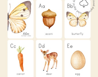 Nature Themed Alphabet Cards | Homeschool Nature Study | Printable Montessori Flash Cards | Nature Inspired