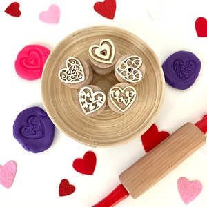 Heart dough stampers | Valentines Day gifts for kids | Valentines Day sensory play | Playdough tools | Montessori toddler