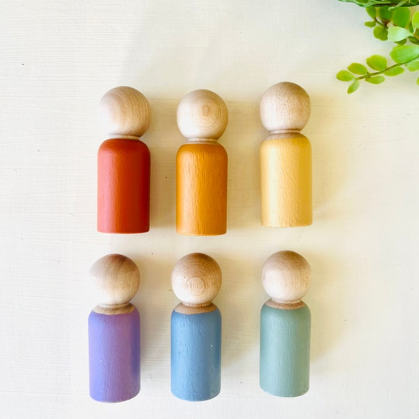 Rainbow Peg Dolls | Montessori Toddler | Loose Parts Play | Wooden Peg Doll Set