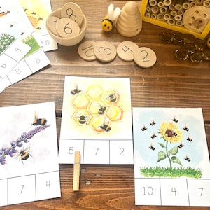 Bijentelling en clipkaarten nummers 1-10 | Montessorispeelgoed | Natuur Montessori Wiskunde Thuisschool