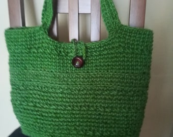 Hand crochet tote jute Bag with knitted handles, W10"/ 26cm. Eco-friendly, great gift