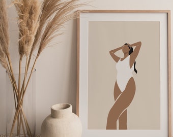 Minimal Female Illustration, Woman Portrait, Feminine Wall Art, Muted Colours, Female Body, Woman Silhouette