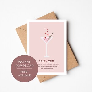 Afdrukbare A2 Galentines-kaart, Galen-tini, Instant Download, thuis afdrukken, Valentijnsdag, schattige Valentijnsdagkaarten, beste vriend, Bestie