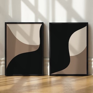 Set of 2 Abstract Neutral Prints, Modern Art, Abstract Wall Art, Beige and Black Art Print, Minimalist Wall Art, Abstract Shapes