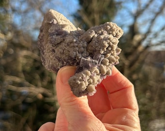 Mongolian candle quartz with purple and green fluorite (Inner Mongolia)