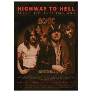 Póster vintage premium de papel semibrillante del álbum AC/DC "Autopista al infierno" (1979), 50 x 70 cm (20 x 28 pulgadas)