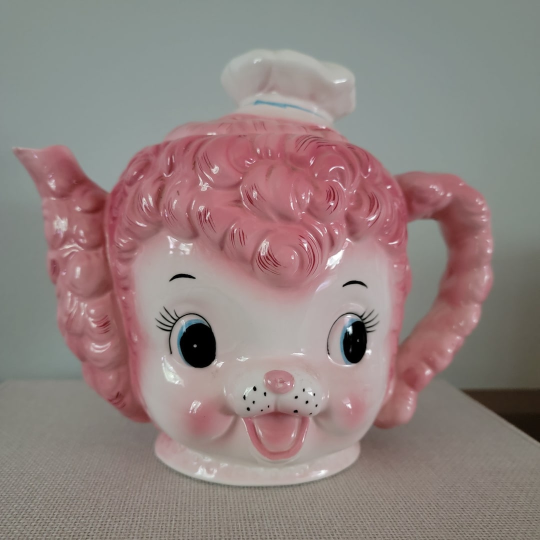 Vintage Lefton Chef Pink Poodle Teapot . MCM Ceramic . Made in Etsy