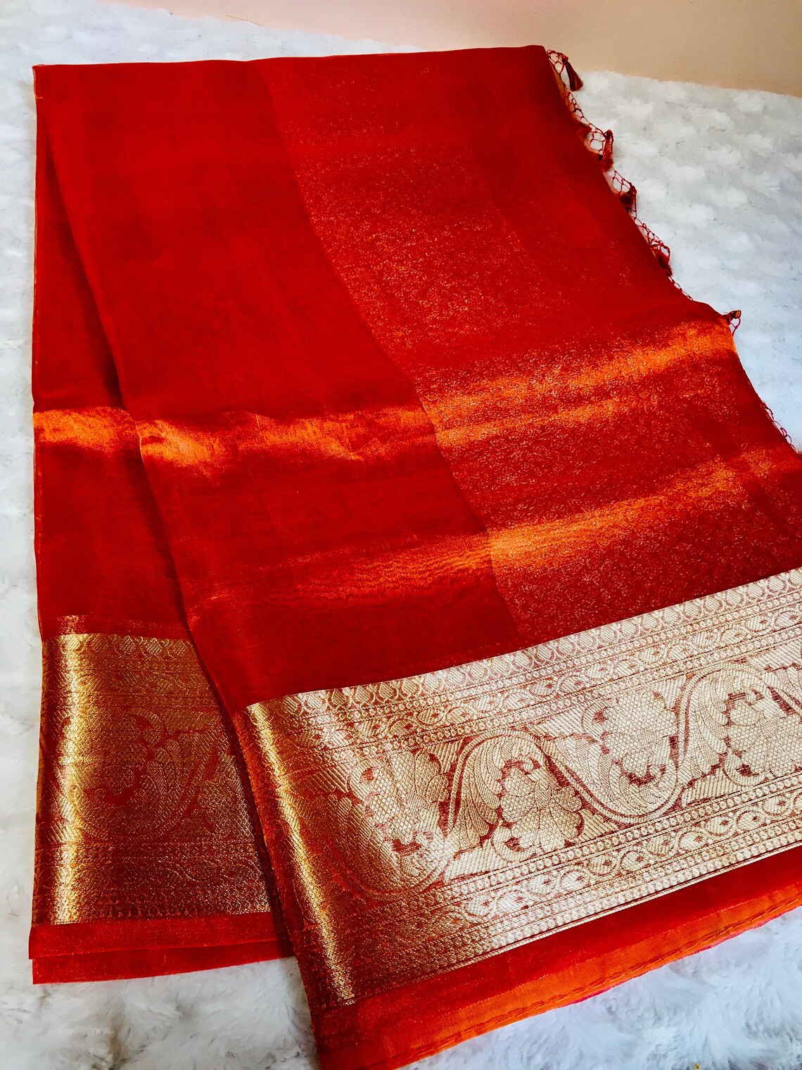 BKS 018 - Pure Silk Tissue Banarasi Saree With Gold Zari Work. Comes ...