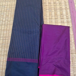 Marineblau Halbseide Arani Pattu Saree: Genähte Bluse (Größe 38-46)