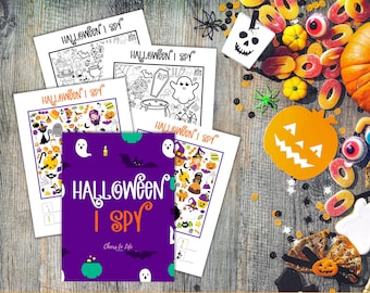 ハロウィーンの子供向け I Spy ゲームシート | 印刷可能なハロウィーン パーティー ゲーム | すぐにダウンロード