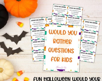 40 Halloween Would You Rather Cards for Kids | Halloween Printables | Instant Download