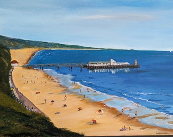 peinture originale 40 x 30 cm « plage de Bournemouth » signée par l'artiste