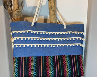 El Paseo Extra Large Boho Shopper/Beach Rope Tote Bag, tasca interna con cerniera e tasche interne a doppia toppa