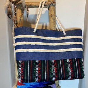 Las Cruces Extra Large Boho Shopper/Beach Rope Tote Bag, Interior Zipper Pocket and Interior Dual Patch Pockets