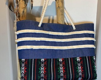 Las Cruces Extra Large Boho Shopper/Beach Rope Tote Bag, Tasca interna con cerniera e Tasche interne a doppia toppa