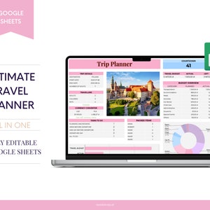 ULTIMATE TRAVEL PLANNER | Cyfrowy planer podróży | Planer wakacyjny | Organizator podróży wakacyjnych | Budżet podróży Arkusze Google