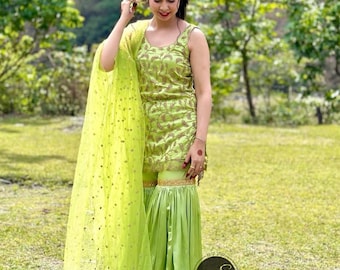 Custom Silk Sharara Suit: Indian Wedding Party Wear