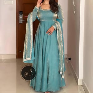 Anarkali Gown Party Wear Hand embroidery work Wedding Suit for Woman&#39;s Custom Stitched Designer Indian Long Dress for USA Girls