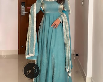 Handmade Embroidered Anarkali Long Gown: Indian Wedding Party Dress