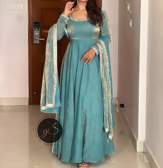 Handmade Embroidered Anarkali Long Gown: Indian Wedding Party Dress