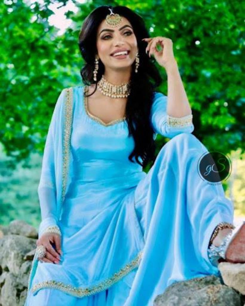 Pakistani Silk Salwar Kameez Suit: Custom Punjabi Dress with Trims image 7