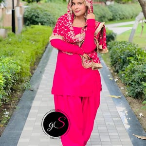 Handmade Magenta Punjabi Suit: Heavy Dupatta, Custom Patiala Salwar Kameez