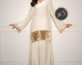 Costume shalwar en farsi fait main en soie : tenues de mariage personnalisées en pendjabi