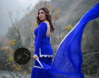 Handmade Blue Georgette Sharara Dress: Custom Punjabi Suit