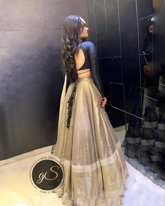 black and gold indian wedding dress Lehenga Set – Black Rohini Lehenga Set For Wedding – Itrh main image 0
