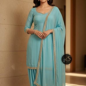 Pakistani Silk Salwar Kameez Suit: Custom Punjabi Dress with Trims image 1