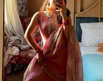 Pink Georgette Palazzo Sharara Suit: Custom Punjabi Outfit