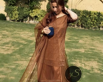 Organza Silk Farsi Shalwar Kameez: Custom Pakistani Dress for Women, Girls