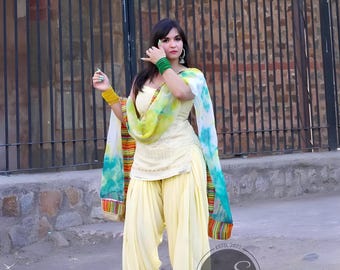 Handmade Designer Lemon yellow Punjabi Patiala Dupatta suit  Punjabi Patiala Salwar Kameez Suit- Custom-Made Suit for Women and Girls wear