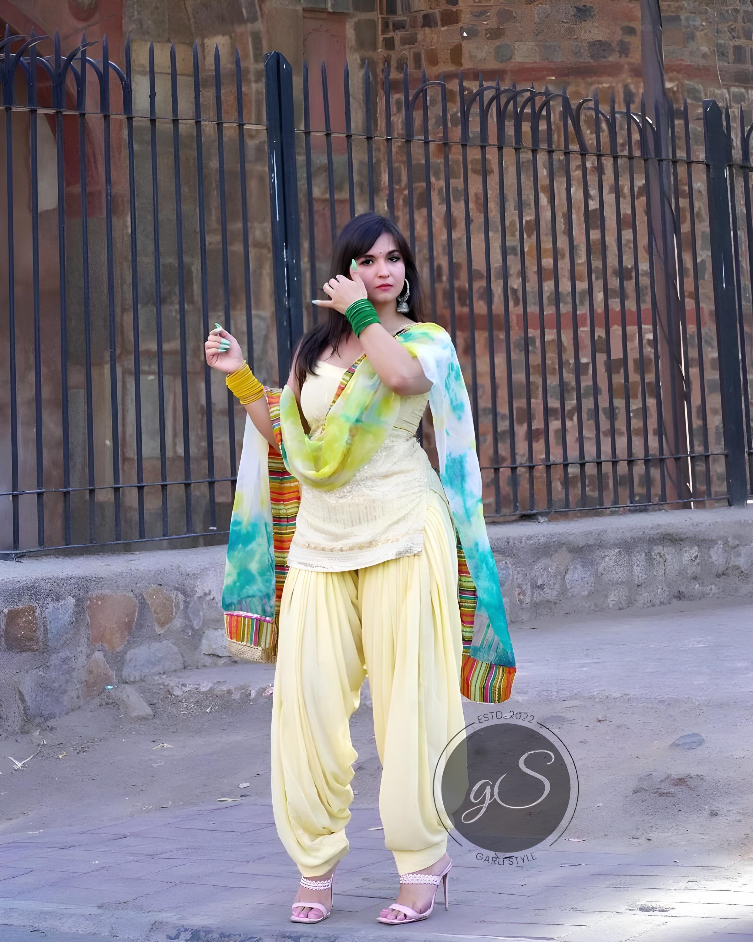 Handmade Designer Lemon yellow Punjabi Patiala Dupatta suit  Punjabi Patiala Salwar Kameez Suit- Custom-Made Suit for Women and Girls wear