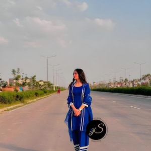 Handmade Royal Blue Punjabi Suit: Silk Patiala Salwar Kameez with Net Dupatta