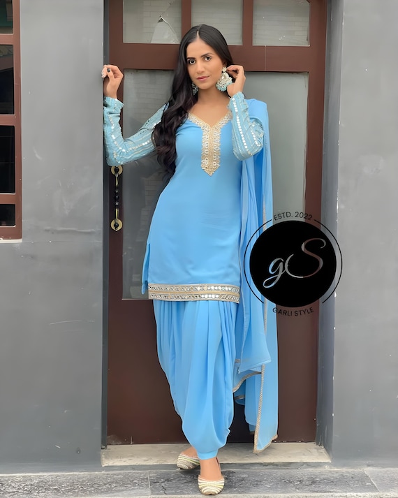 blue punjabi dress Blue Embroidered Punjabi Suit – FALAKENOOR main image 0