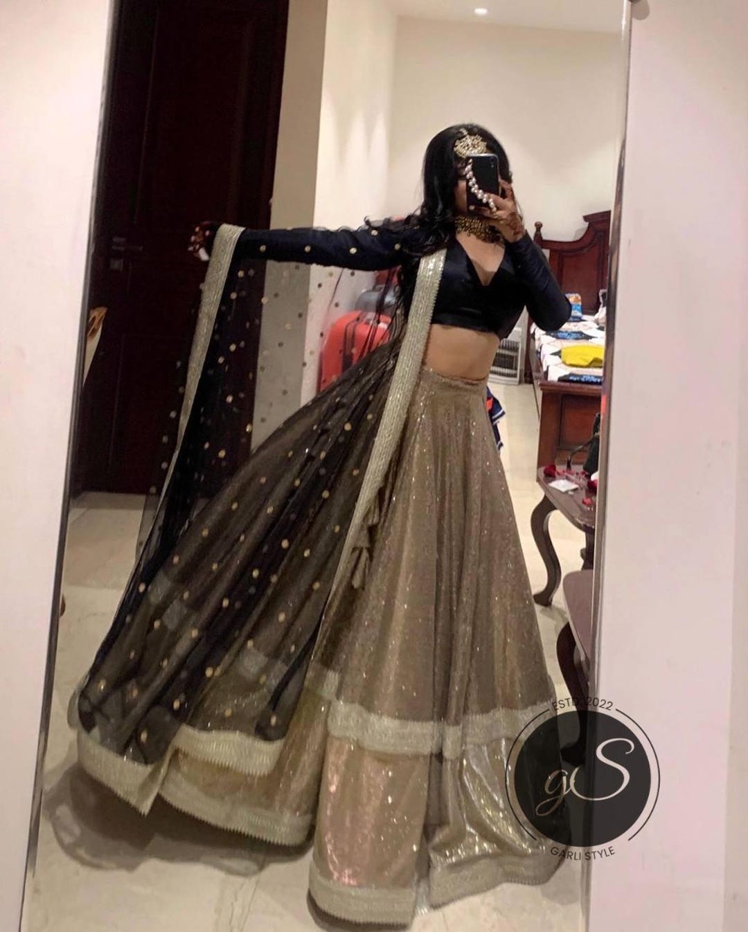 black and gold indian wedding dress MANDY Black and Gold Indian Glam Gown XS / 44"