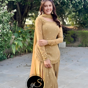 Handmade Golden Georgette Punjabi Suit: Custom Patiala Salwar Kameez