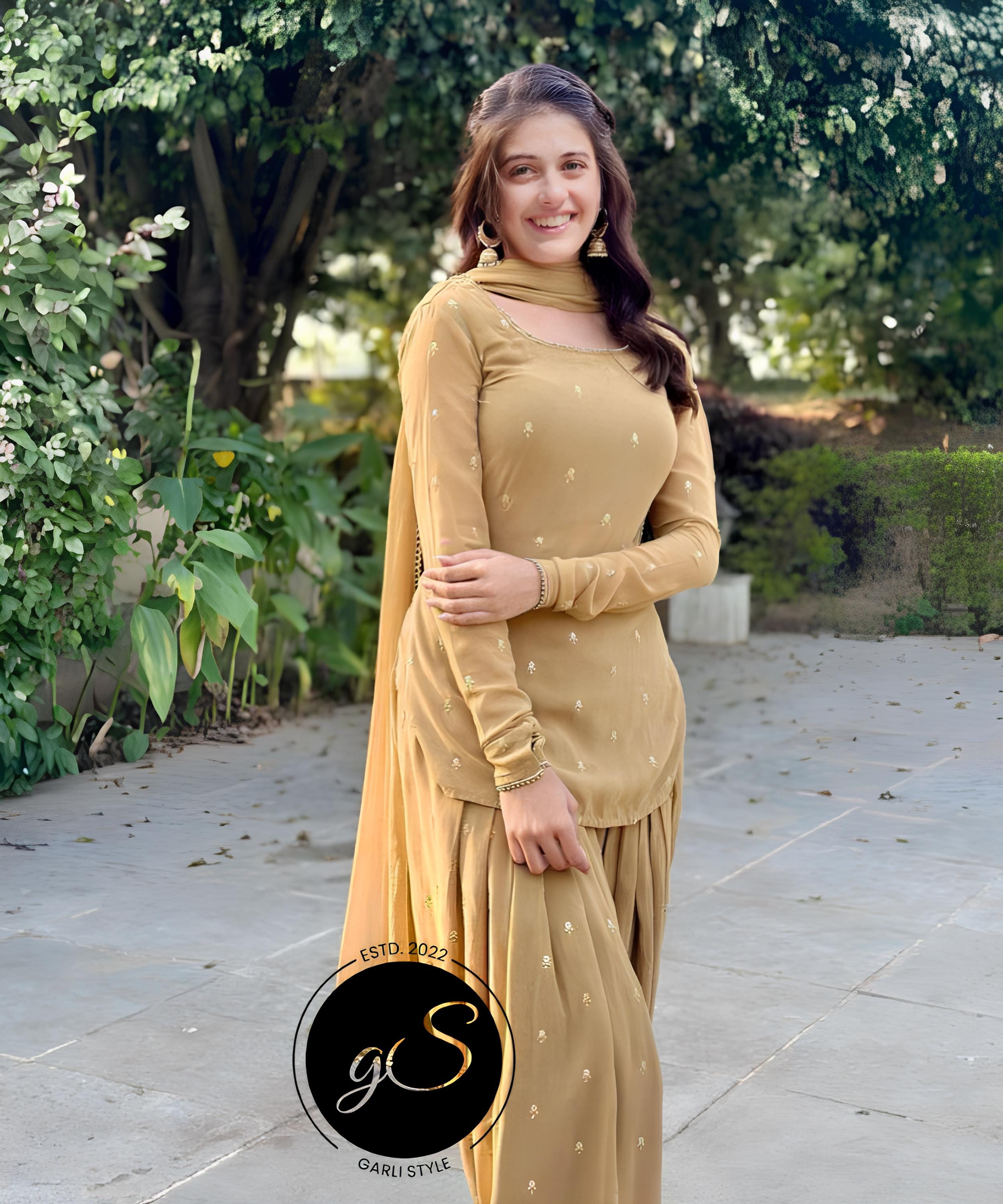 Handmade Golden Georgette Punjabi Suit: Custom Patiala Salwar Kameez