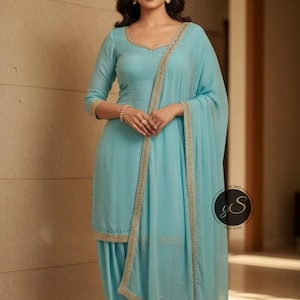Pakistani Silk Salwar Kameez Suit: Custom Punjabi Dress with Trims image 8