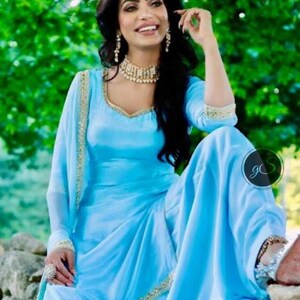 Pakistani Silk Salwar Kameez Suit: Custom Punjabi Dress with Trims image 9