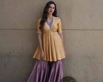 Designer Indian Brocade Sharara suit handmade Suit For Woman USA,Fully Stitched  Ethnic Dress, Readymade Wedding Wear Outfit custom-stitched