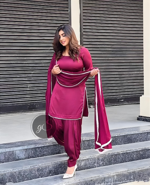 silk punjabi dress Regal Emerald Green Banarasi Silk Punjabi Suit Set for Women