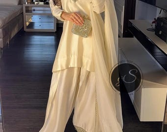 Handmade Silk Farsi Salwar Suit: Custom Punjabi Patiala, Festive Wedding Wear