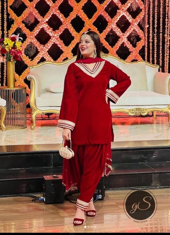 red punjabi dress Buy Embroidered Art Silk Punjabi Suit in Maroon Online : KCH14760