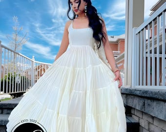 Handmade Anarkali Gown: Off White Cotton Indian Wedding Suit