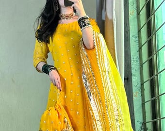 Embroidered Georgette Sharara Suit: Pakistani Indian Wedding Outfit